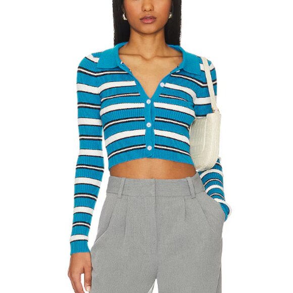 Superdown Striped Blue and White Cropped Cardigan S - Picture 1 of 2